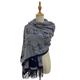 Thick Cat Illustrated Reversible Tasselled Scarf Wrap Ladies Womens Scarves Shawl Navy Blue & Grey Gift For Lovers