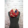 Infinity Scarf With Pocket, Red & Brown Flannel Plaid Scarf, Pocket Scarf, Hidden Pocket Scarf