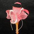 Coral Fascinator , Event Headpiece Hat Sinamay Cream Bow Feathers Wedding Ooak Handmade UK