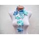 Scarf, Lariat Necklace, Crochet Lariat Scarf, Blue Flower Scarf