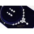 Swarovski Crystal Floral Pearl Leaves Necklace, Long Bridal Jewelry, Earrings & Statement Cz Necklace Set