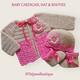 Crochet Baby Cardigan, Hat & Booties, Baby Clothes Set, Beige Hot Pink Crochet Cardigan, Hat, Booties, Flowers, Shower Gift