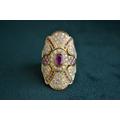 Byzantine Ring With Rubies, 18K Gold Diamonds & Ruby Gemstones, Vintage Ring, Etruscan Greek Artisan Jewelry