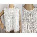 Vintage 1960S Mid Century Mod Sheer White Victoriana Ruffled Floral Lace Shell Top Blouse Medium