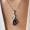 Amethyst Teardrop Necklace.february Birthstone Pendant.dainty Gift For Her.925 Sterling Silver