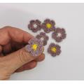 Set Of 3 Handmade Micro Flowers, Crochet Tiny Flowers Applique, Hand Mauve Scrapbooking/Card-Making/Craft/Wedding