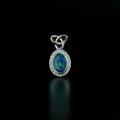 Opal Diamond Halo Trinity Gold Pendant 14K Vintage Necklace Australian Artisan Jewelry P1866