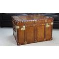 Handmade Antique Tan Leather Coffee Table Trunk