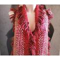 Women's Wool Boho Scarf/Red-Brown Fringed Scarf/Asymmetric Striped Scarf/Fashion Decorated Scarf/Mod Stylish Scarf/Almaplena Festival Scarf