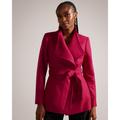 Ted Baker Womens Rytaa Short Belted Wool Wrap Coat, Deep Pink - Size 14 UK