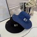 Wide Brim Bucket Hats Miu Cowboy fisherman hat female display face small spring and summer everything casual face covering embroidery hat bucket basin hat
