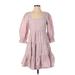 Madewell Casual Dress - A-Line Square 3/4 sleeves: Pink Print Dresses - Women's Size 4