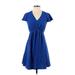 Calvin Klein Casual Dress - Wrap: Blue Solid Dresses - Women's Size 2