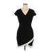 Almost Famous Casual Dress - Party V-Neck Short sleeves: Black Solid Dresses - Women's Size X-Large