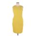 Calvin Klein Casual Dress - Sheath High Neck Sleeveless: Yellow Solid Dresses - Women's Size 14