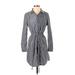 Love Notes Casual Dress - Mini High Neck Long sleeves: Gray Stripes Dresses - Women's Size Small