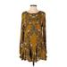 Free People Casual Dress - Mini Crew Neck Long sleeves: Brown Dresses - Women's Size Small