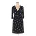 Alfani Casual Dress - Mini V-Neck 3/4 sleeves: Black Dresses - Women's Size X-Large