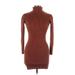 Shein Casual Dress - Mini Turtleneck Long sleeves: Brown Solid Dresses - Women's Size Large