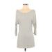 White House Black Market Casual Dress - Mini Boatneck 3/4 sleeves: Ivory Chevron/Herringbone Dresses - Women's Size Small