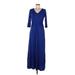 Lux II Cocktail Dress - A-Line V Neck 3/4 sleeves: Blue Print Dresses - Women's Size Medium