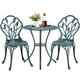Yaheetech 3 Piece Patio Bistro Table Set, Garden Bistro Set Round Aluminum Patio Table with 2 Chairs, Outdoor Furniture Antique Aluminium Chair Rose Vine Dining Set for Garden/Porch/Balcony, Green