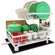 Boosiny 2 Tier Dish Drainer, Dish Drainer Rack for Kitchen Counter, Stainless Steel Dish Rack with Swivel Drainage Spout, Utensil Holder, Cup Holder, Cutting-Board Holder and Drying Mat