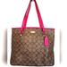 Coach Bags | Coach Zip Top Signature Khaki/Ruby Coated Canvas Tote Nwot! | Color: Pink/Tan | Size: Os