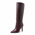 Women's Over The Knee High Boots Pointed Toe Stiletto High Heel Biker Boots Motorcycle Thigh High Booties Plush Lining Leather Ankle Boots Knee High Boots (Brown 2.5 UK)