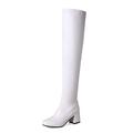 Womens Knee High Boots Plush Snow Boots Winter Warm Ankle Boots Zipper Snow Boots Ladies Riding Boots PU Leahter Long Boots Non-Slip Sole (White 2.5 UK)