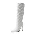 Women's Over The Knee High Boots Pointed Toe Stiletto High Heel Biker Boots Motorcycle Thigh High Booties Plush Lining Leather Ankle Boots Knee High Boots (White 2.5 UK)