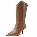 Womens Pointed High Heel Boots High Boots Winter Warm Ankle Boots Plush Long Boots Ladies Riding Boots Zip Up Leahter Warm Snow Boots Non-Slip Sole (Brown 3 UK)