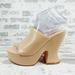 Nine West Shoes | New Nine West Flower Platform Beige Faux Leather Slide Heeled Sandals D69 | Color: Cream/Tan | Size: 6.5