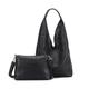 ITALYSHOP24 OBC Women's Bag XXL Set 2-in-1 Shopper Hobo Bag Shoulder Bag Cross Over Body Bag Shoulder Bag Handbag Leather Look, Black V1, ca.: 40x57(mit Henkel)x11 (BxHxT)