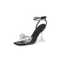 Volrina Women's Rhinestones Bowknots Crystal Sandals Sexy Clear Slingback Ankle Strap heels Square Open Toe Wedding Party Prom Dress Shoes, Black 3.81", 9.5