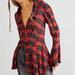 Free People Tops | F R E E P E O P L E Ezra Plaid Embroidered Plaid Button Down Tunic Shirt | Color: Black/Red | Size: M