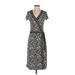 Style&Co Casual Dress - Wrap V-Neck Short sleeves: Black Floral Dresses - Women's Size Small