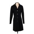 Nine West Wool Coat: Mid-Length Black Print Jackets & Outerwear - Women's Size 4