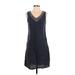 Lina Tomei Casual Dress - A-Line V Neck Sleeveless: Blue Solid Dresses - Women's Size Small