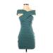 Privacy Please Cocktail Dress - Mini: Teal Stripes Dresses - Women's Size Small