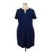 ELOQUII Casual Dress - Mini V Neck Short sleeves: Blue Print Dresses - Women's Size 20 Plus
