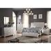 Contemporary Glam Style Platinum Finish Eastern King Bed, Wooden Headboard, Mirrored Trim Inlay, Box Spring Required