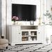 TV Stand for TV up to 65in with 2 Tempered Glass Doors Adjustable Panels Open Style Cabinet,Sideboard for Living room, White