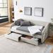 Twin Size Daybed with Two Drawers Trundle - Elegant Upholstered Sofa Bed, Linen Fabric, Beige/Grey (82.5"x42.5"x34")
