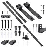 Aquaterior 6.6ft Bypass Steel Sliding Barn Door Hardware Track Kit for Double Door Black