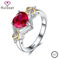 HuiSept Ring Silber 925 Schmuck für Frauen Herz Form Rubin Zirkon Edelstein Finger Ringe Mode