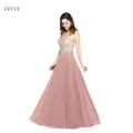 Spitze Chiffon lange Abendkleider rücken freie Frauen a-Linie Schatz Perlen elegante formale Abschluss ball Hochzeits feier Kleid Roben de Soirée