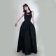 Korean Black Chic Midi Dress Women Summer Slim O Neck Sleeveless A Line Camis Dress Female Elegant