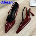 Calzature rosse vino Slingbacks femminili Slides scarpe con tacco alto da donna décolleté con punta