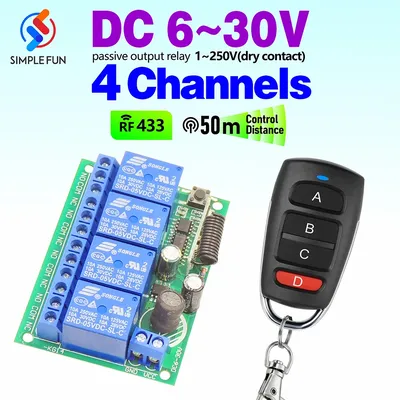 433 MHz Universal Wireless Fernbedienung Schalter DC 6 V 12 V 24 V 10A RF Empfänger, 50 m Sender, für Garage Tür Motor Lampe DIY